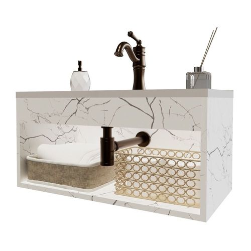 Gabinete para Banheiro Beta MDF Marmore Branco 63cm