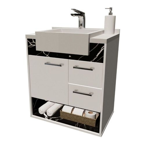 Gabinete para Banheiro Delta Branco/Marmore Preto 42cm