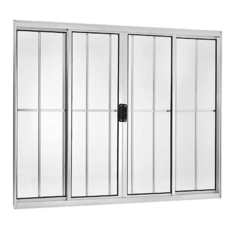 Janela-de-Correr-4-Folhas-com-Grade-Aluminio-Brilhante-100x150cm