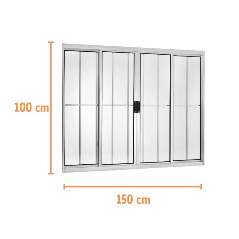 Janela-de-Correr-4-Folhas-com-Grade-Aluminio-Brilhante-100x150cm