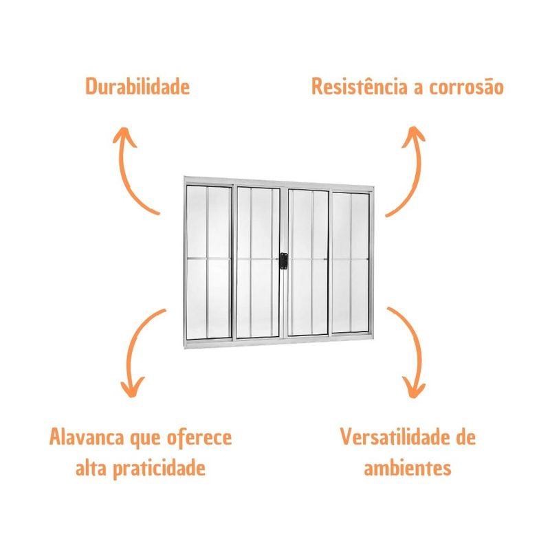 Janela-de-Correr-4-Folhas-com-Grade-Aluminio-Brilhante-100x150cm