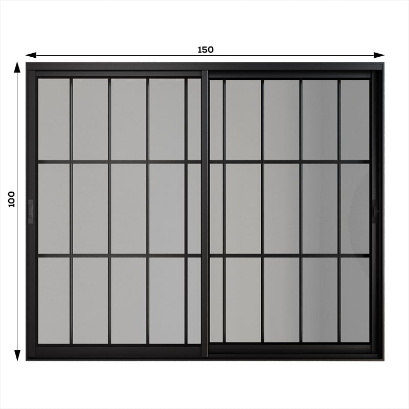 Janela-de-Correr-2-Folhas-com-Grade-Aluminio-Preto-100x150cm