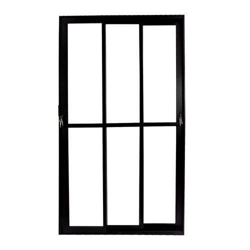 Porta de Correr 3 Folhas Vidro Liso Alumínio Preto 210x150cm