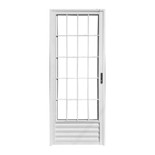 Porta Palito Alumínio Branco Vidro Liso Esquerdo 210x80cm