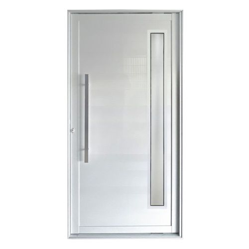 Porta Pivotante Alumínio Branco com Puxador e Visor Direito 210x100cm