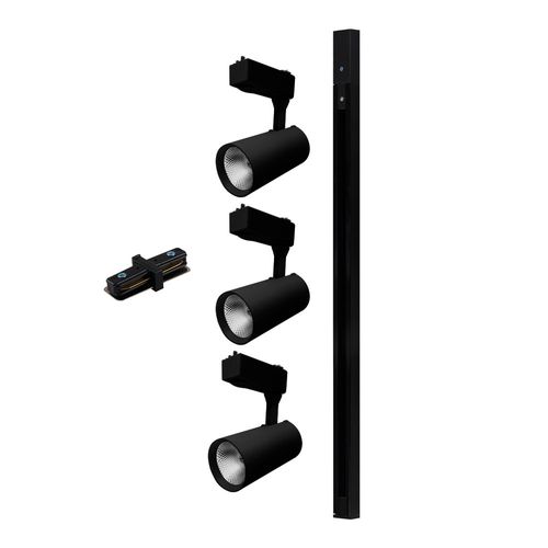 Kit Trilho Preto com 3 Spots LED 7W 490 Lúmens Luz Amarela