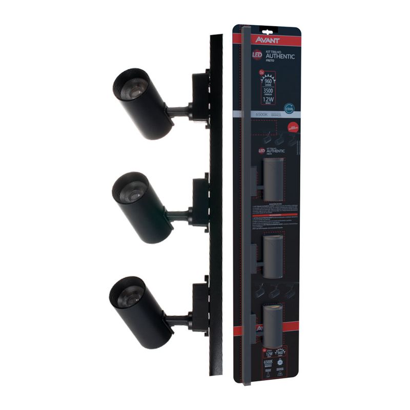 Kit-Trilho-Authentic-Preto-com-3-Spots-LED-12W-960-Lumens-Luz-Branca
