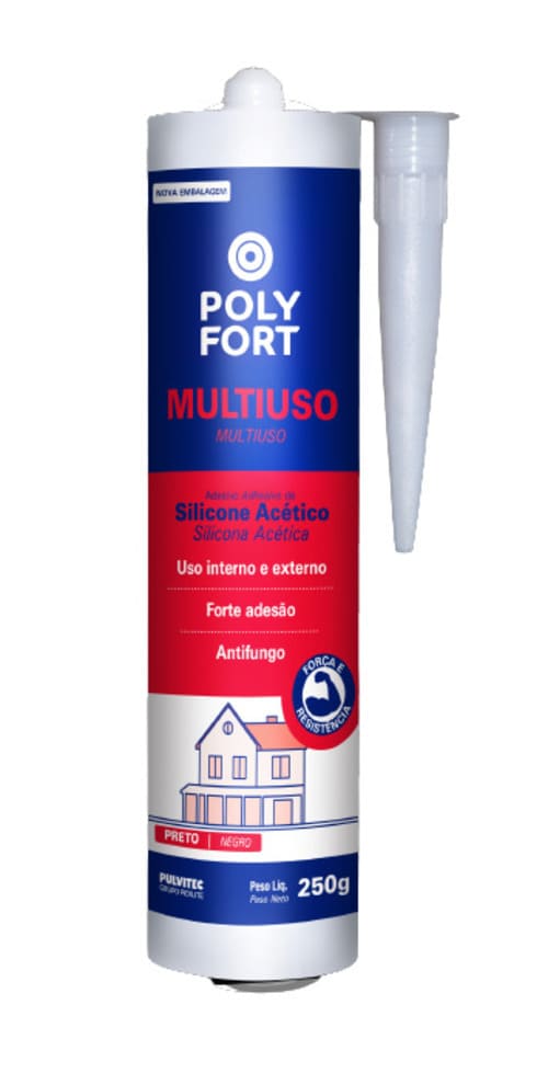 Silicone Acético Polyfort Multiuso Preto 250g Pulvitec