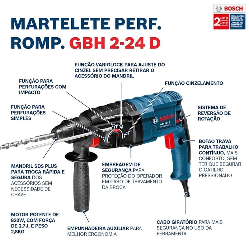 Martelete-Perfurador-Rompedor-SDS-Plus-27J-820W-28kg-GBH2-24D-220V