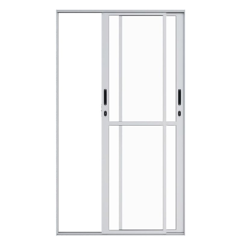 Porta-de-Correr-2-Folhas-Vidro-Liso-Aluminio-Branco-Direito-210x150cm