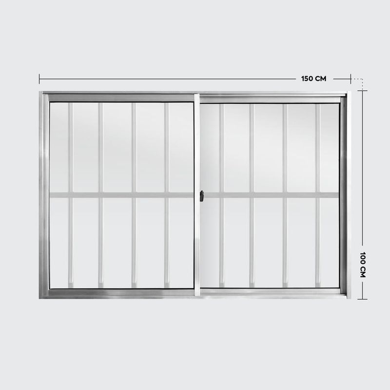 Janela-de-Correr-2-Folhas-com-Grade-Aluminio-Brilhante-100x150cm