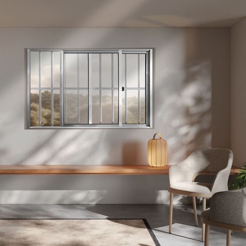 Janela-de-Correr-2-Folhas-com-Grade-Aluminio-Brilhante-100x150cm