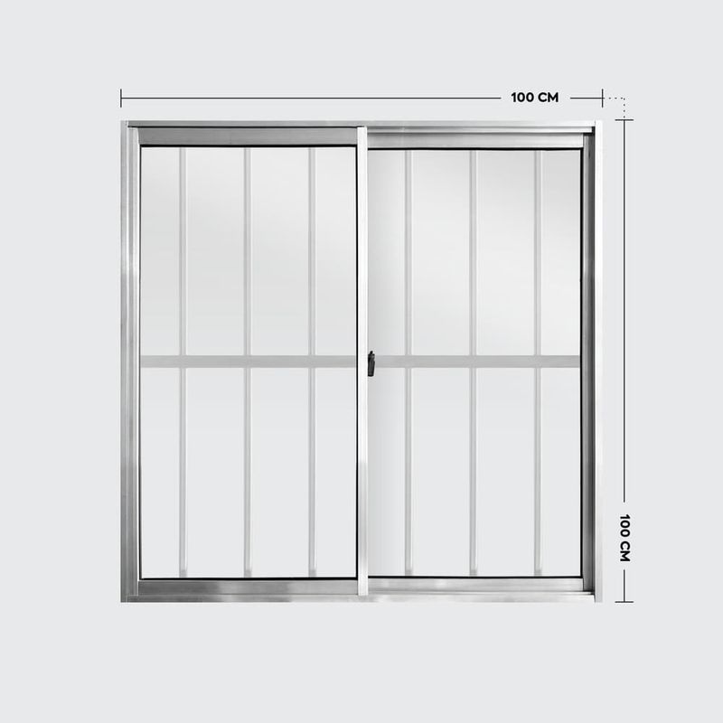 Janela-de-Correr-2-Folhas-com-Grade-Aluminio-Brilhante-100x100cm