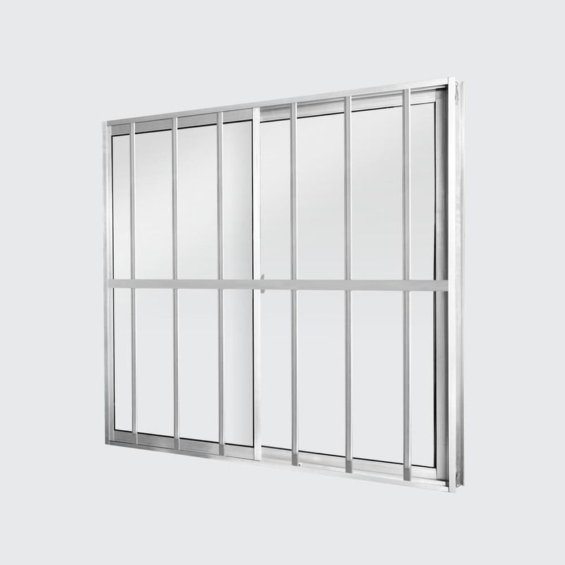 Janela-de-Correr-2-Folhas-com-Grade-Aluminio-Brilhante-100x100cm