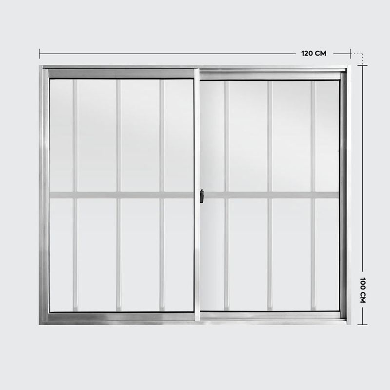 Janela-de-Correr-2-Folhas-com-Grade-Aluminio-Brilhante-100x120cm