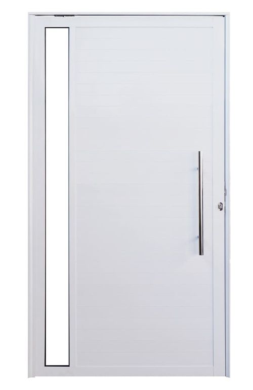 Porta Pivotante Lambril Alumínio Branco com Visor Direito 210x100cm