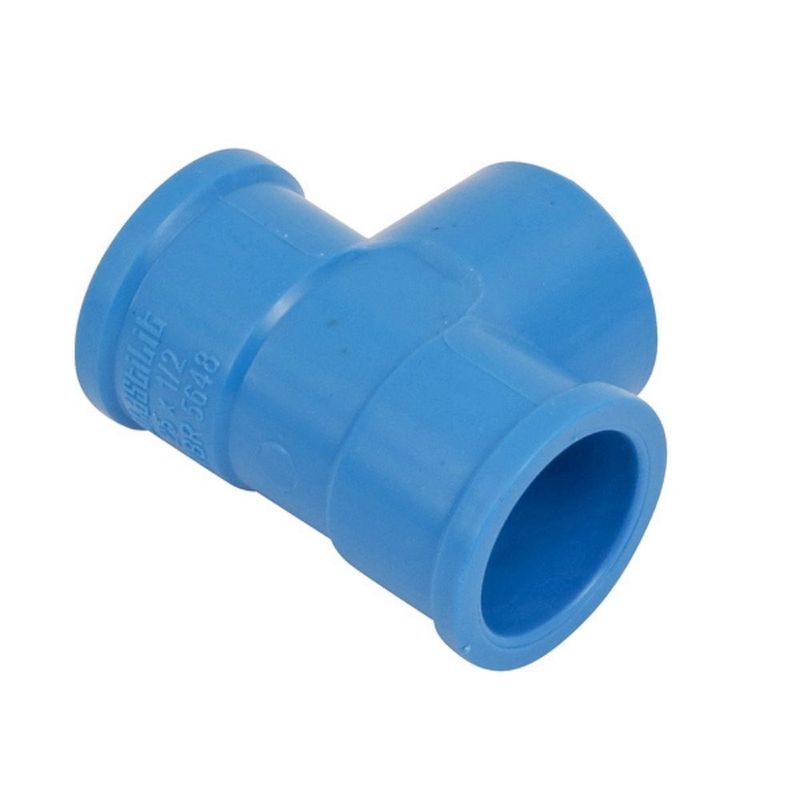 Te-Soldavel-com-Bucha-de-Latao-Azul-PVC-25mm-x-1-2--Plastilit