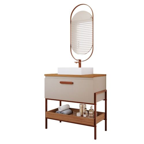 Gabinete para Banheiro Portinari Cappuccino/Freijó 65cm