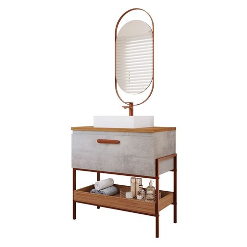 Gabinete para Banheiro Portinari Cimento/Freijó 65cm