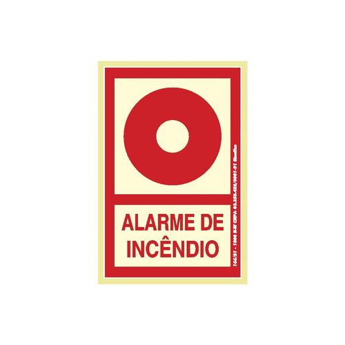 Placa Alarme Incêndio 13,5x20cm em PVC Fotoluminescente