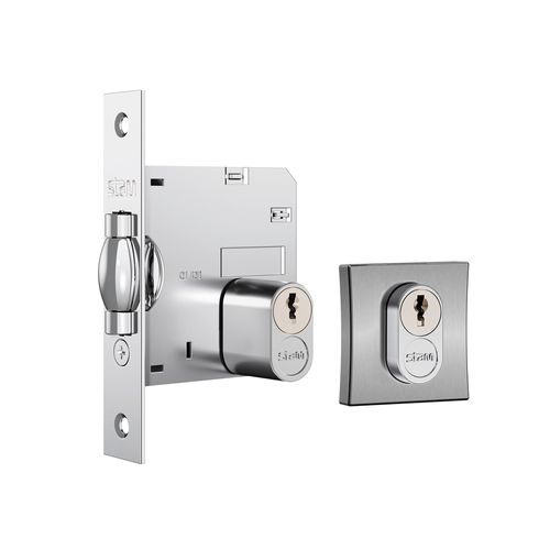 Fechadura Externa Roseta Quadrada Trinco Rolete 45MM 1005 Inox Cromado