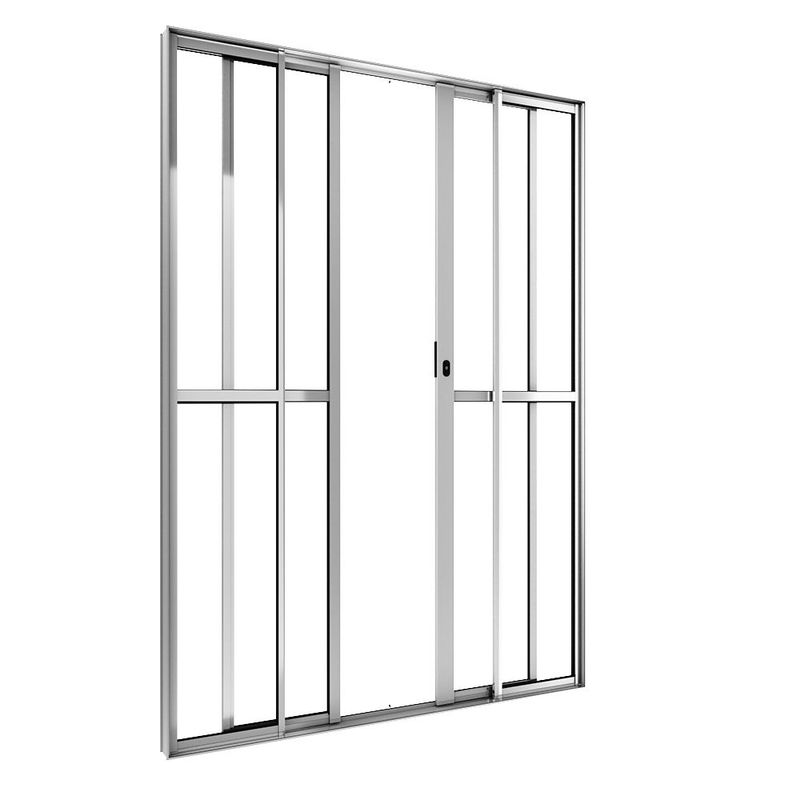 Porta-de-Correr-4-Folhas-Vidro-Liso-Aluminio-Brilhante-210x200cm