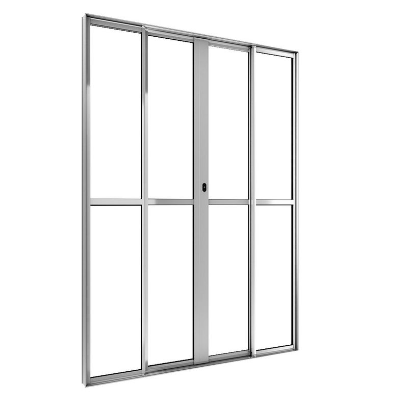 Porta-de-Correr-4-Folhas-Vidro-Liso-Aluminio-Brilhante-210x200cm