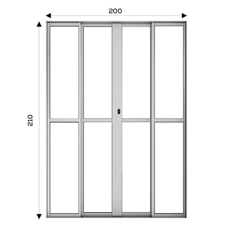 Porta-de-Correr-4-Folhas-Vidro-Liso-Aluminio-Brilhante-210x200cm