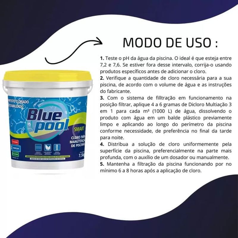 Cloro-Granulado-Estabilizado-Balde-75kg-Multiacao-3x1-Smart-BluePool