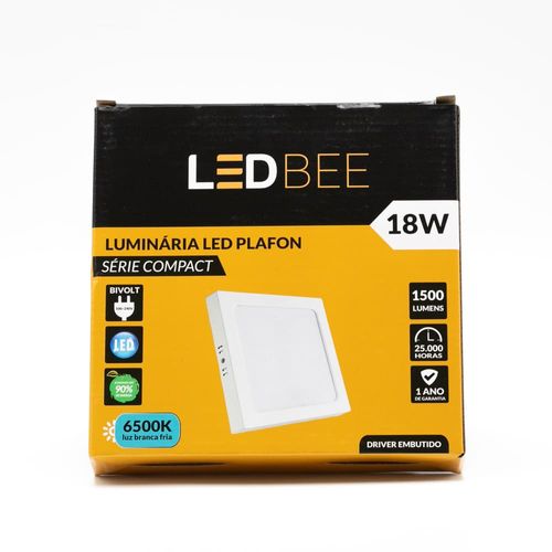 Painel de LED Sobrepor 18W 17,3x17,3cm 1500 Lúmens Luz Branca