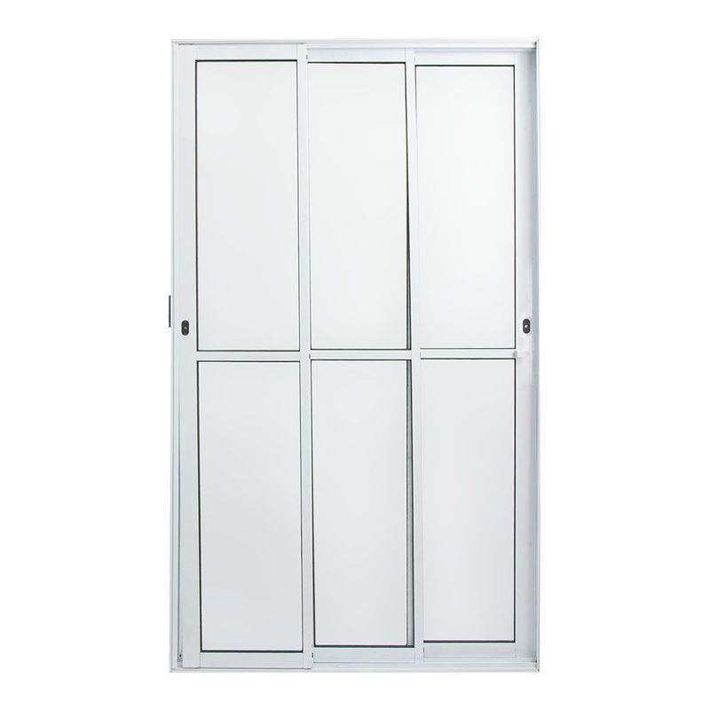 Porta-de-Correr-3-Folhas-Vidro-Liso-Aluminio-Branco-210x150cm