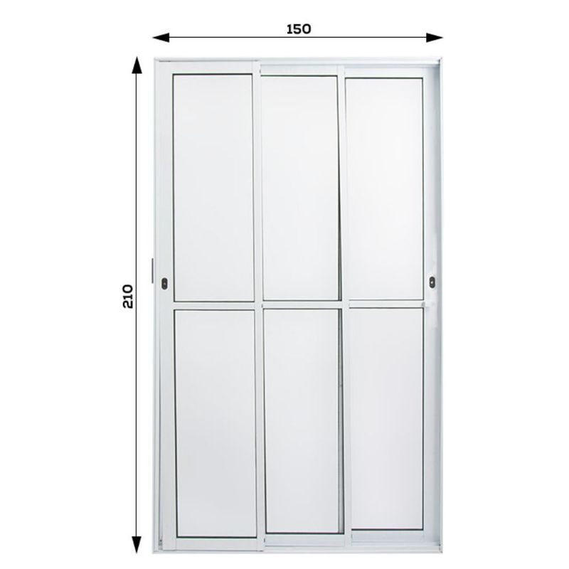 Porta-de-Correr-3-Folhas-Vidro-Liso-Aluminio-Branco-210x150cm