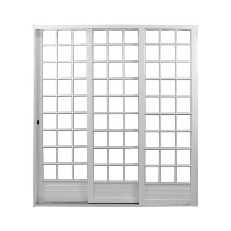 Porta-de-Correr-3-Folhas-Vidro-Liso-Aco-Branco-Esquerdo-215x160cm