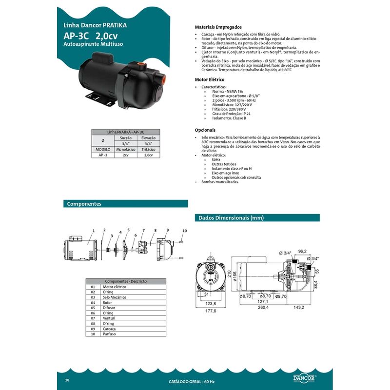Bomba-de-Agua-Auto-Aspirante-Pratika-AP3C-Monofasica-2CV-Bivolt-Dancor