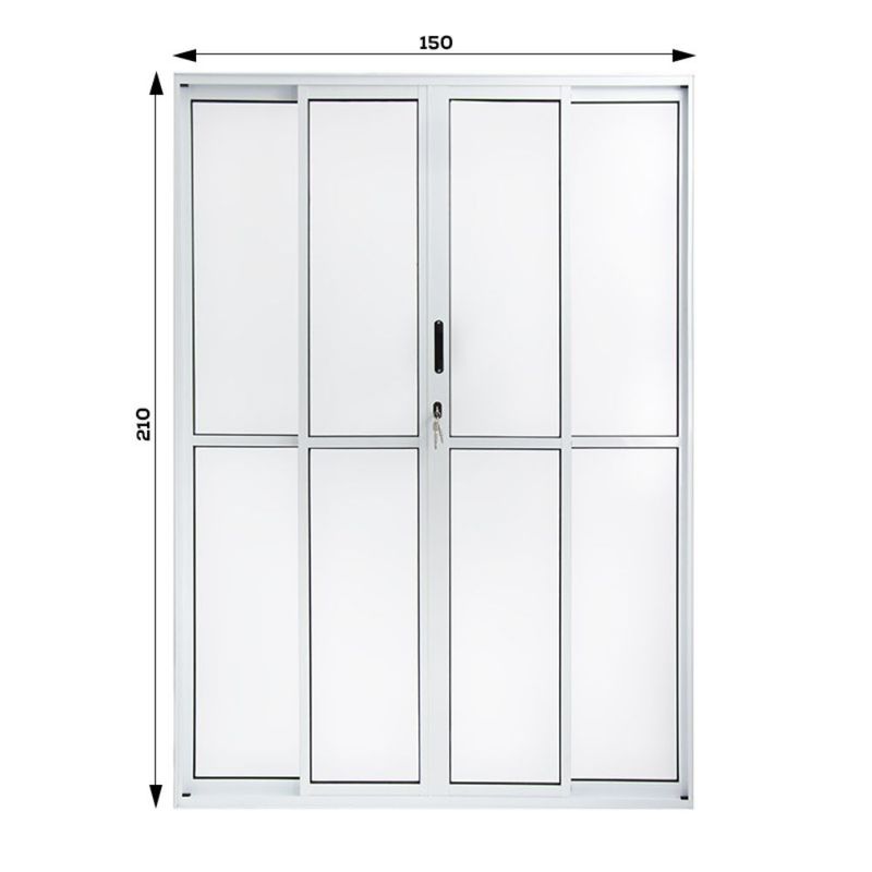 Porta-de-Correr-4-Folhas-Vidro-Liso-Aluminio-Branco-210x150cm