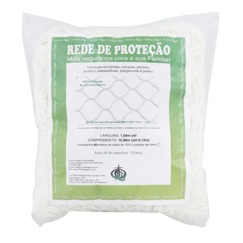 Kit Rede de Proteção 1,60x10,00m Malha 6x6cm com Corda Branca