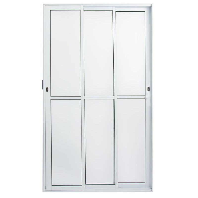 Porta-de-Correr-3-Folhas-Vidro-Liso-Aluminio-Branco-210x120cm