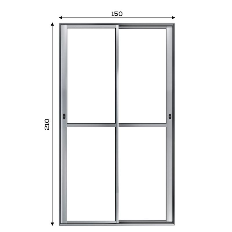 Porta-de-Correr-2-Folhas-Vidro-Liso-Aluminio-Brilhante-210x150cm