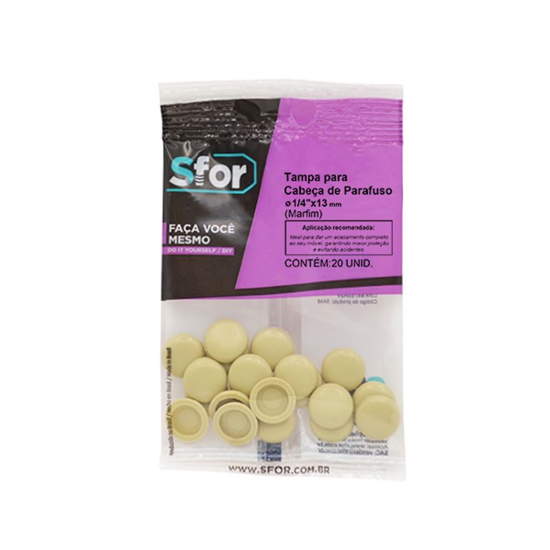 Tampa-para-Cabeca-de-Parafuso-1-4-x13mm-Marfim-20-Pecas