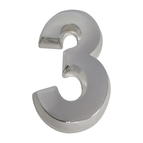 Número 3 Plástico Abs Cinza Cromado 14,8cm