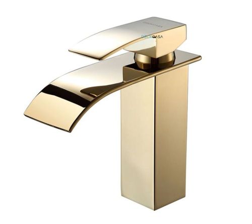 Monocomando para Banheiro Mesa Bica Baixa Dourado Cascata Luxo