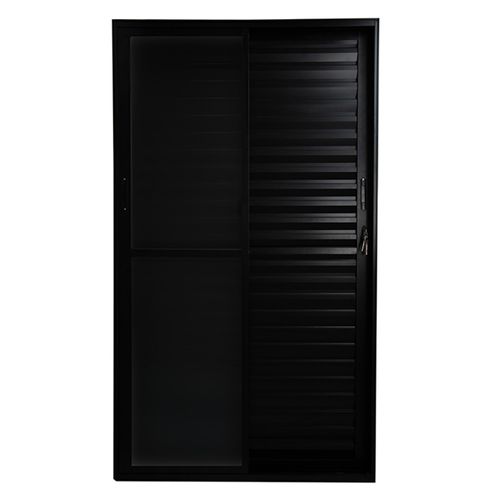 Porta Balcão Veneziana 3 Folhas Vidro Liso Alumínio Preto 210x150cm