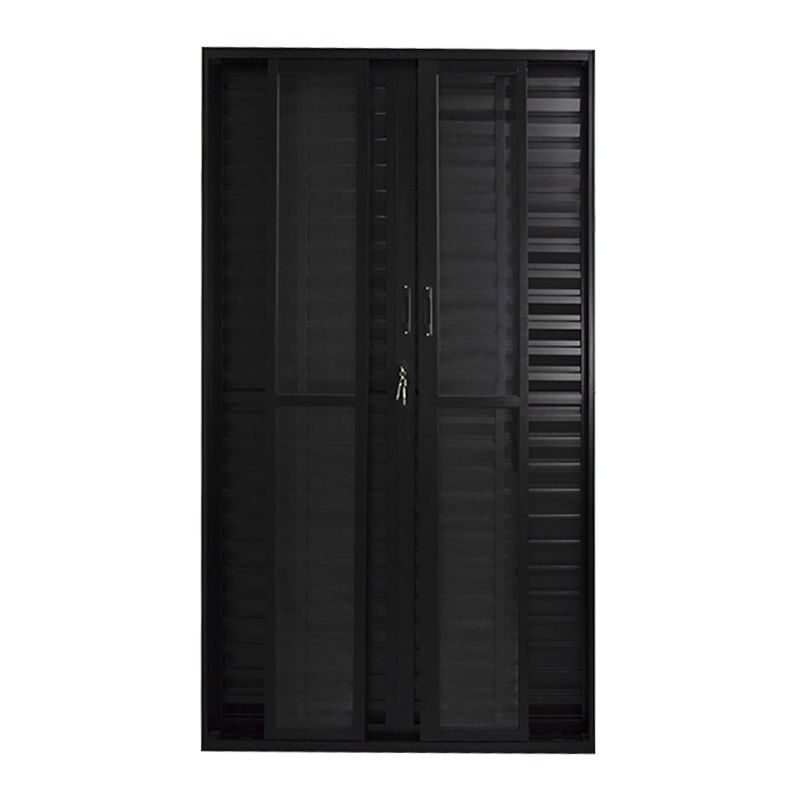 Porta-Balcao-Veneziana-6-Folhas-Vidro-Liso-Aluminio-Preto-210x150cm