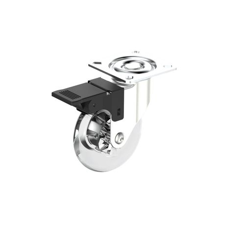 Rodízio Transparente Chapa Giratória 75mm com Freio Até 55Kg Níquel