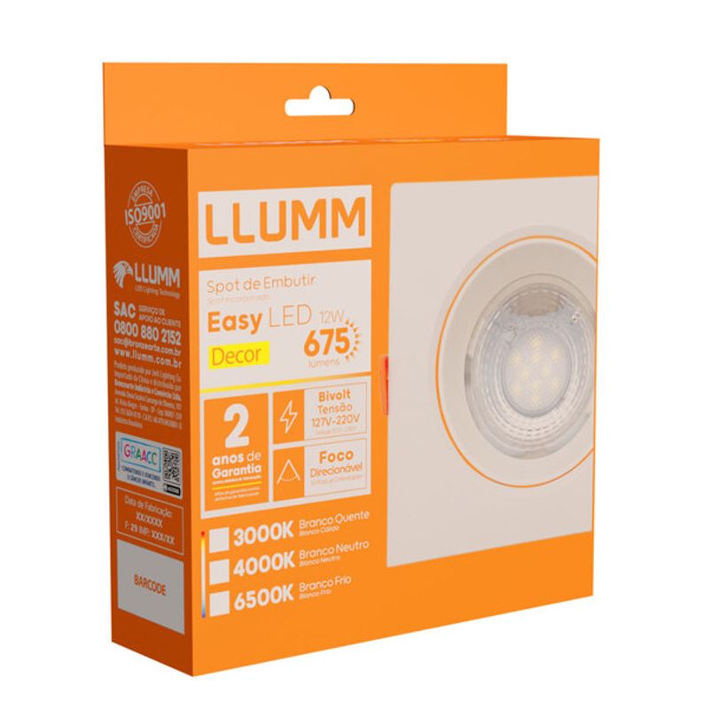 Spot-Led-Easy-Decor-Embutir-Quadrado-Branco-12W-960-Lumens-Luz-Amarela