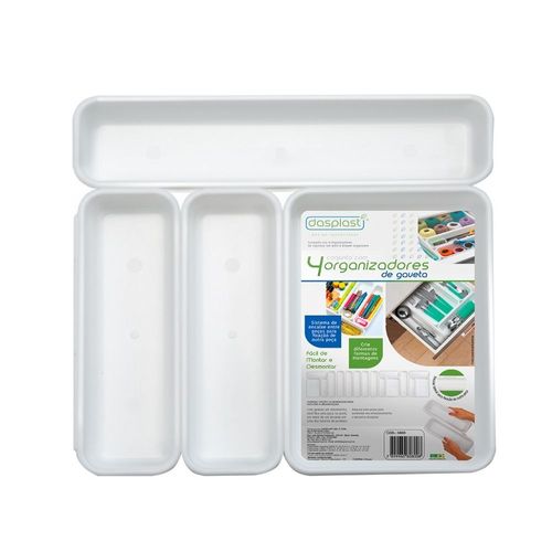 Organizador Cozinha para Talheres com 4 Divisórias Branco Dasplast