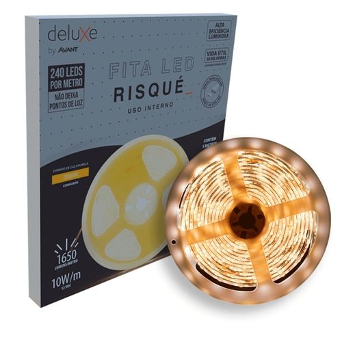Fita Led Risqué Interna IP20 12V 10W por metro 5 metros Luz Amarela