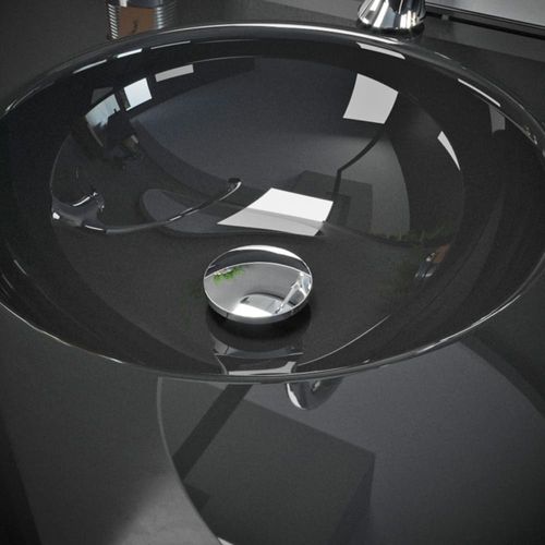 Gabinete Banheiro Vidro Cuba e Bancada Silver Preto 50,5cm