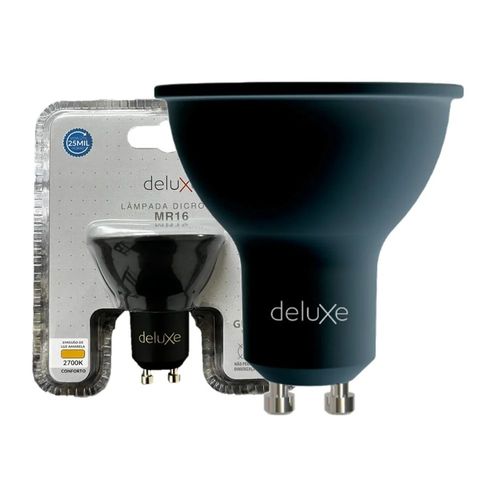 Lâmpada de LED Dicroica Preta MR16 4,8W GU10 350 Lúmens Luz Amarela