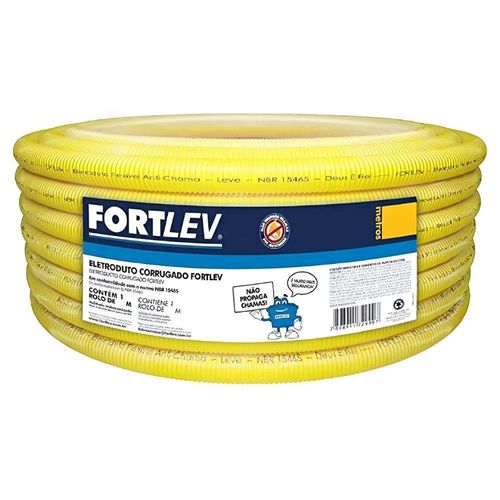 Eletroduto Corrugado 3/4" 25mm Amarelo Fortlev 50 Metros